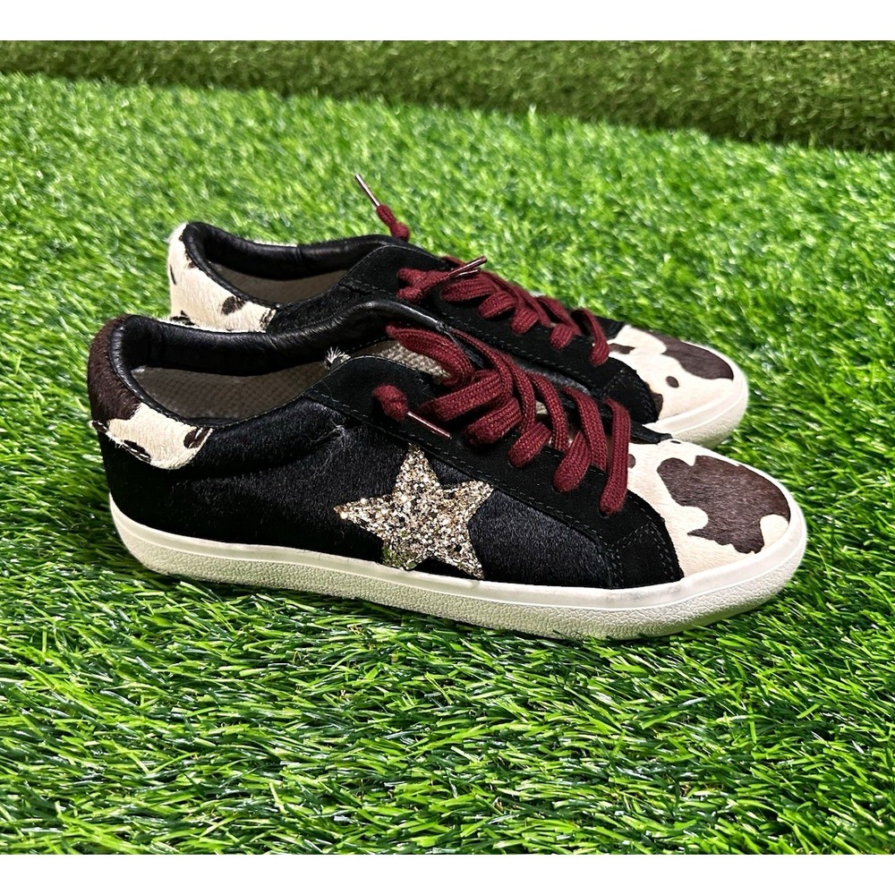 Vintage Havana PIR05 Low Top Lace-Up Sneakers Black/White Cow Print Womens 6.5